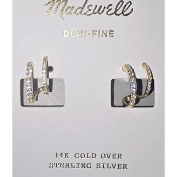 Madewell Double Huggie Hoop Pave Demi Fine Earrings Sterling Silver NWT - Picture 2 of 4